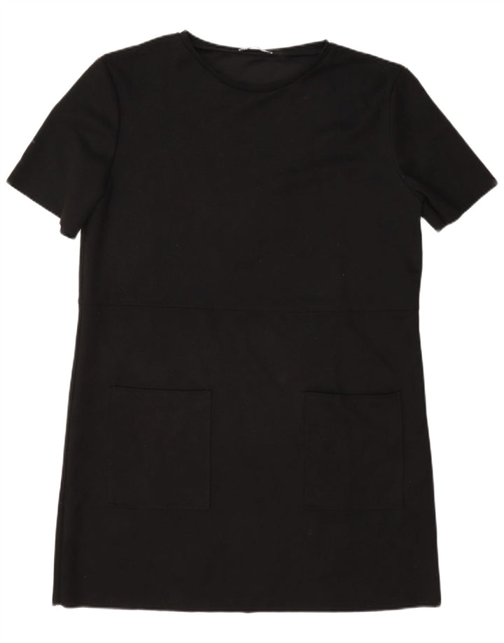 Zara Damen T-Shirt-Kleid UK 16 Large Schwarz Polyester