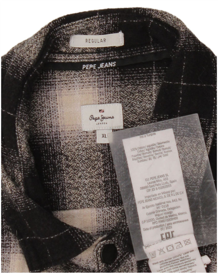PEPE JEANS Herren-Flanellhemd mit normaler Passform, XL, schwarz kariert, Baumwolle
