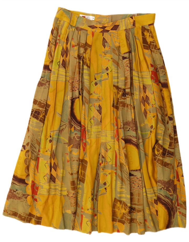 Vintage Damen Faltenrock mit abstraktem Muster, mittelgroß, W30, Gelb