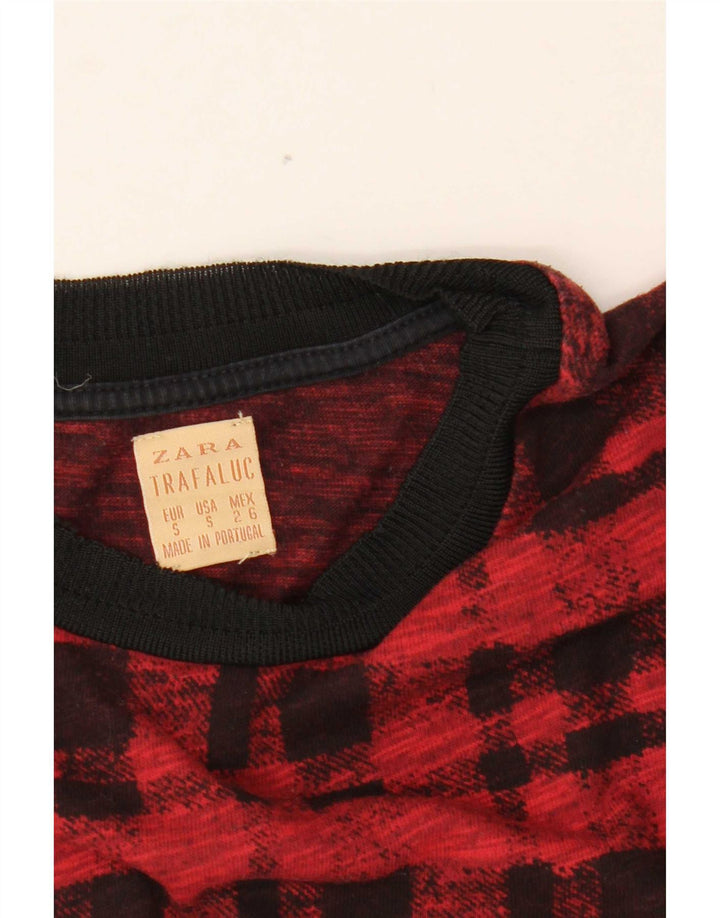 Zara Damen Trafaluc Top Langarm UK 10 Small Red Plaid