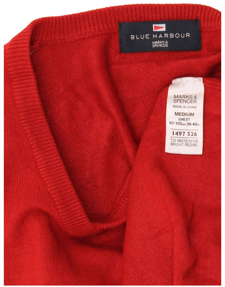 Marks & Spencer Herren Blue Harbor V-Ausschnitt Pullover Pullover Mittelrotes Acryl