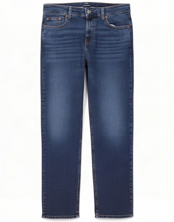 Marks & Spencer Womens Tapered Jeans UK 14 Large W36 L28 Navy Blue