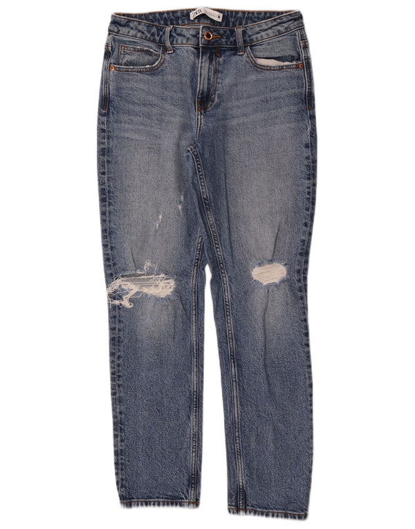 Zara Damen Distressed Slim Jeans EU 36 XS W26 L27 Blau