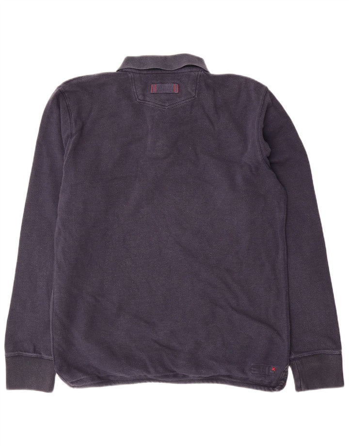 Fat Face Herren-Langarm-Poloshirt aus mittelblauer Baumwolle