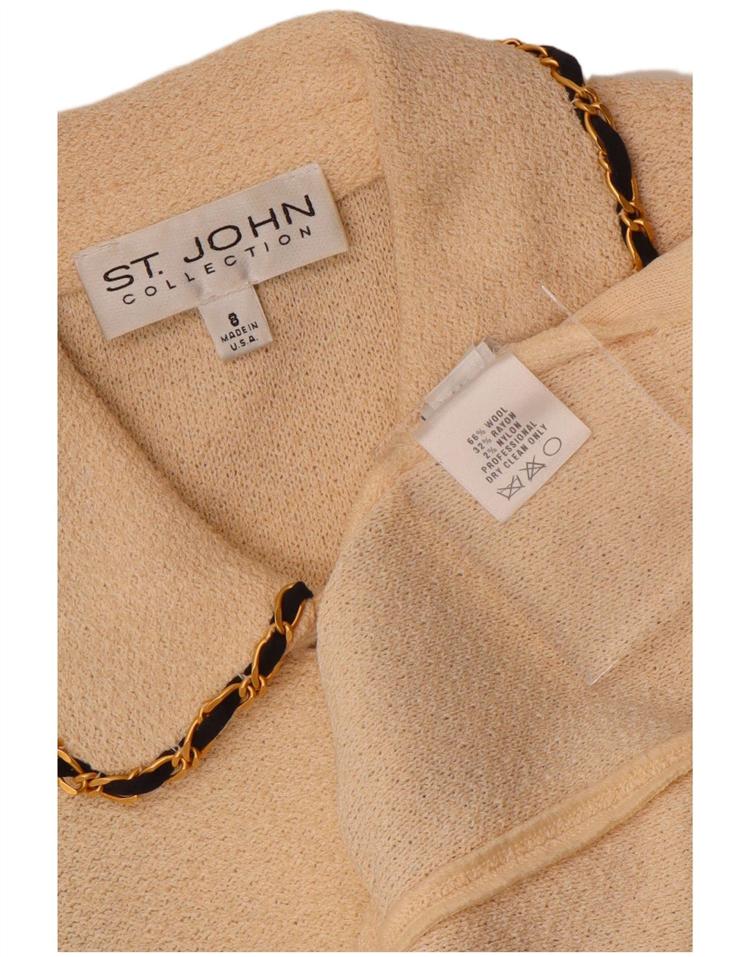 VINTAGE Damen 3/4-Ärmel-Cardigan-Pullover US 8 Medium Off White Wool