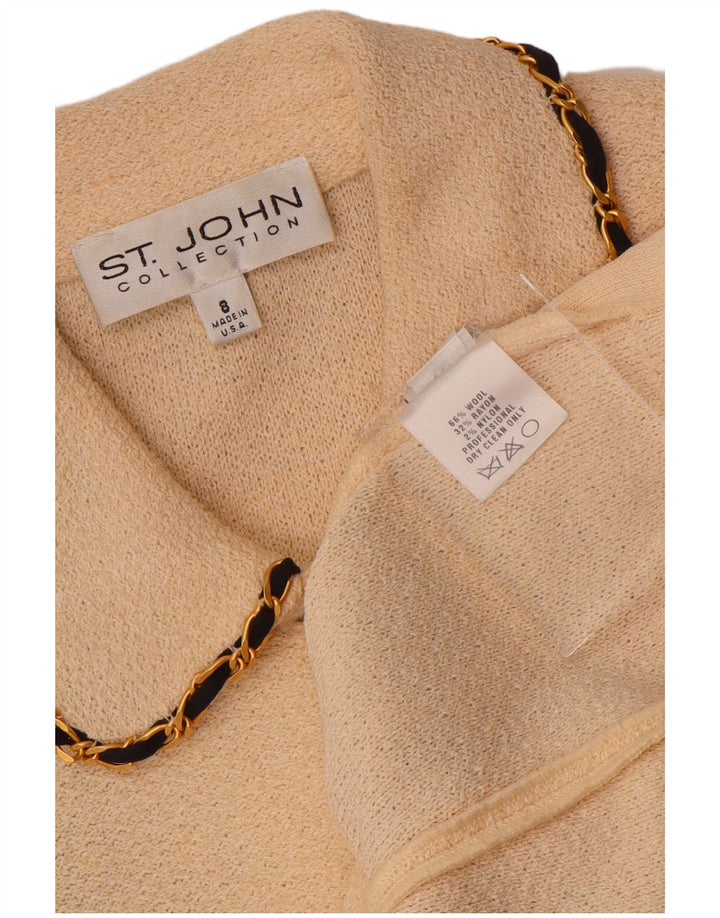 VINTAGE Damen 3/4-Ärmel-Cardigan-Pullover US 8 Medium Off White Wool