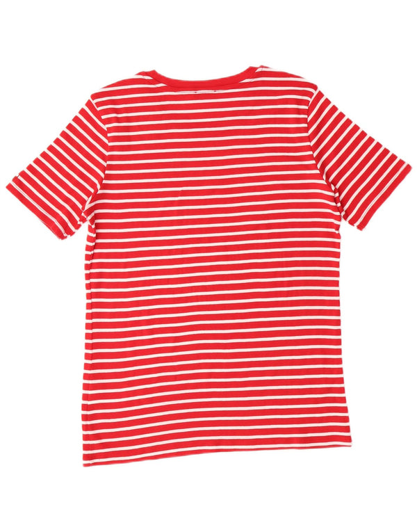 Benetton Damen T-Shirt Top UK 14 Große rot gestreifte Baumwolle