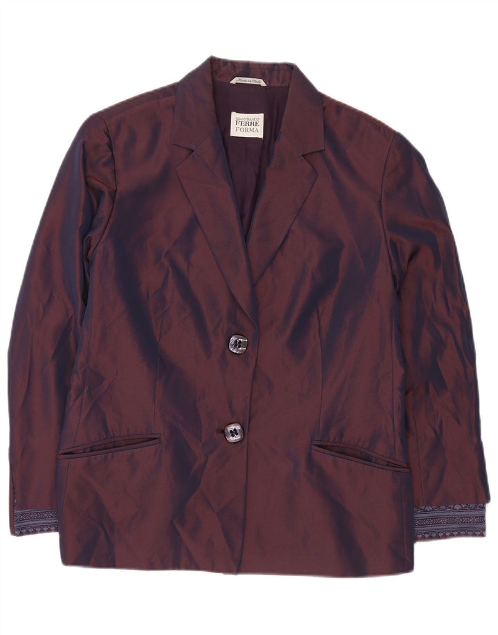 GIANFRANCO FERRE Damen 2-Knopf-Blazerjacke UK 16 Großes lila Blumenmuster