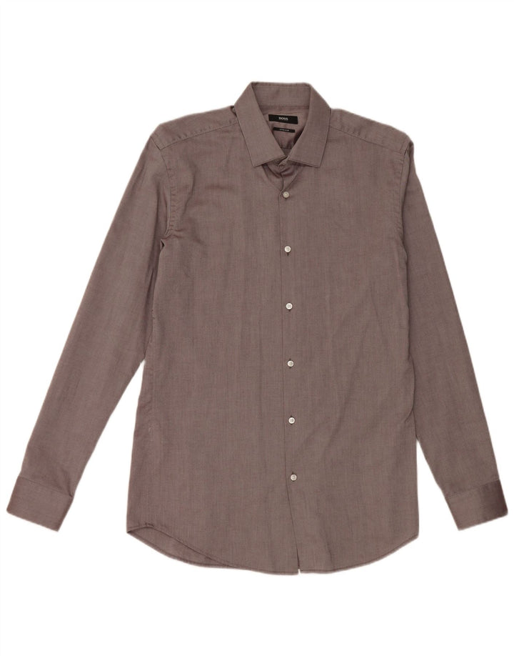 Hugo Boss Herren-Hemd mit extra schmaler Passform, Größe 40, 15 1/2, mittelgraue Baumwolle