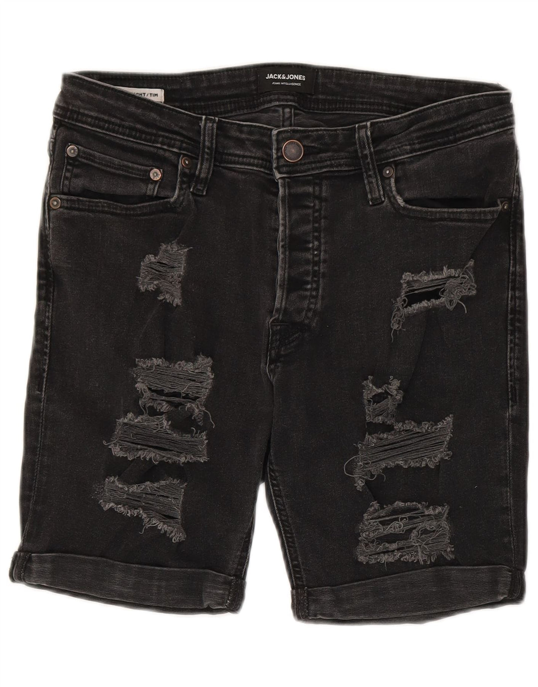 Jack & Jones Herren Tim Distressed Denim Shorts Medium W30 Schwarz Baumwolle