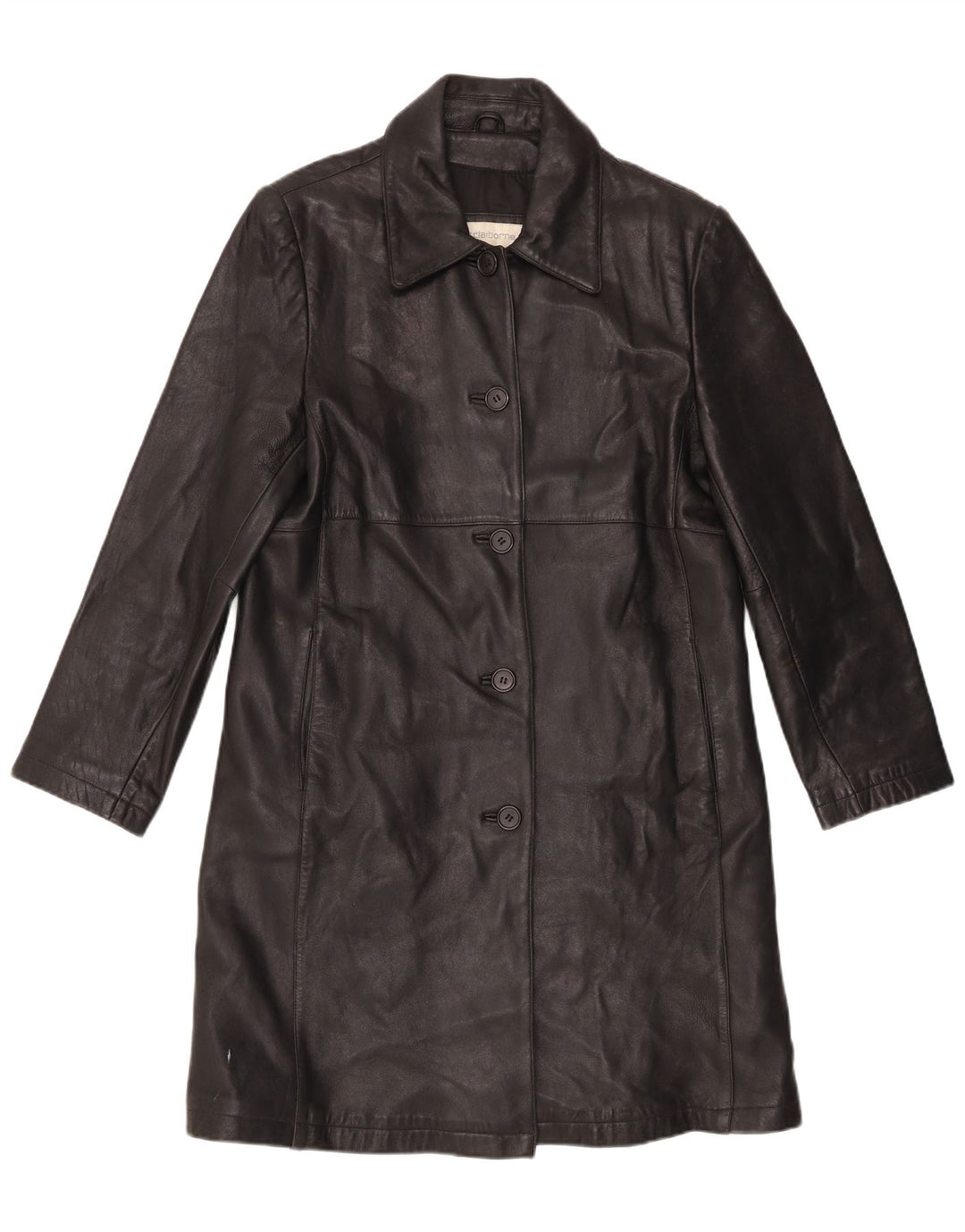 Liz Claiborne Damen Ledermantel UK 16 Großes schwarzes Leder