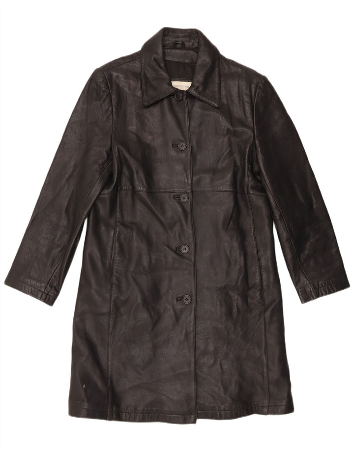 Liz Claiborne Damen Ledermantel UK 16 Großes schwarzes Leder