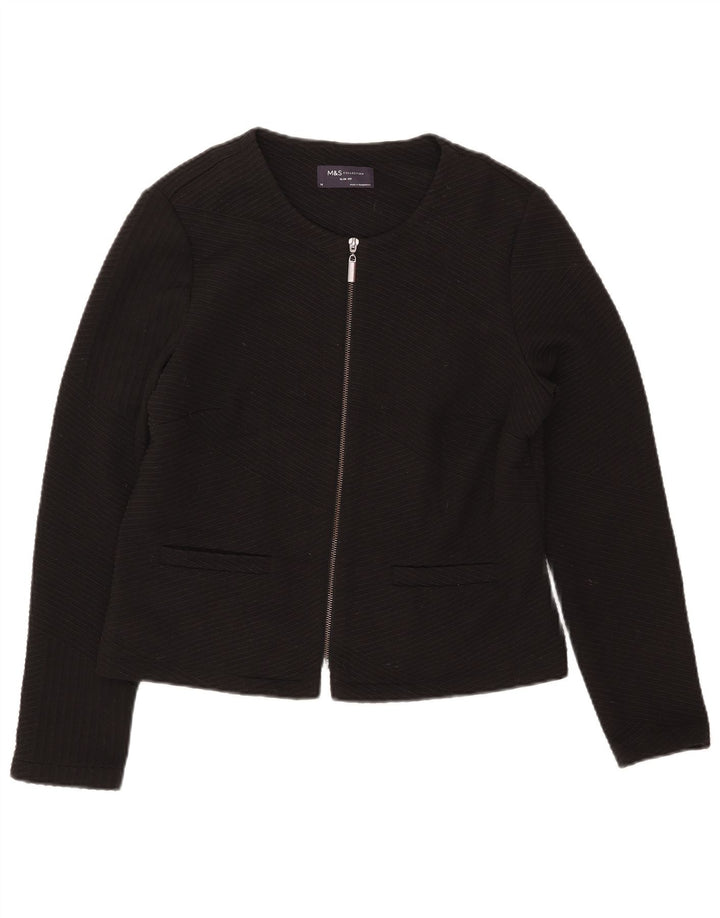 Marks & Spencer Damen Crop Full Zip Blazer Jacke UK 14 Medium Schwarz