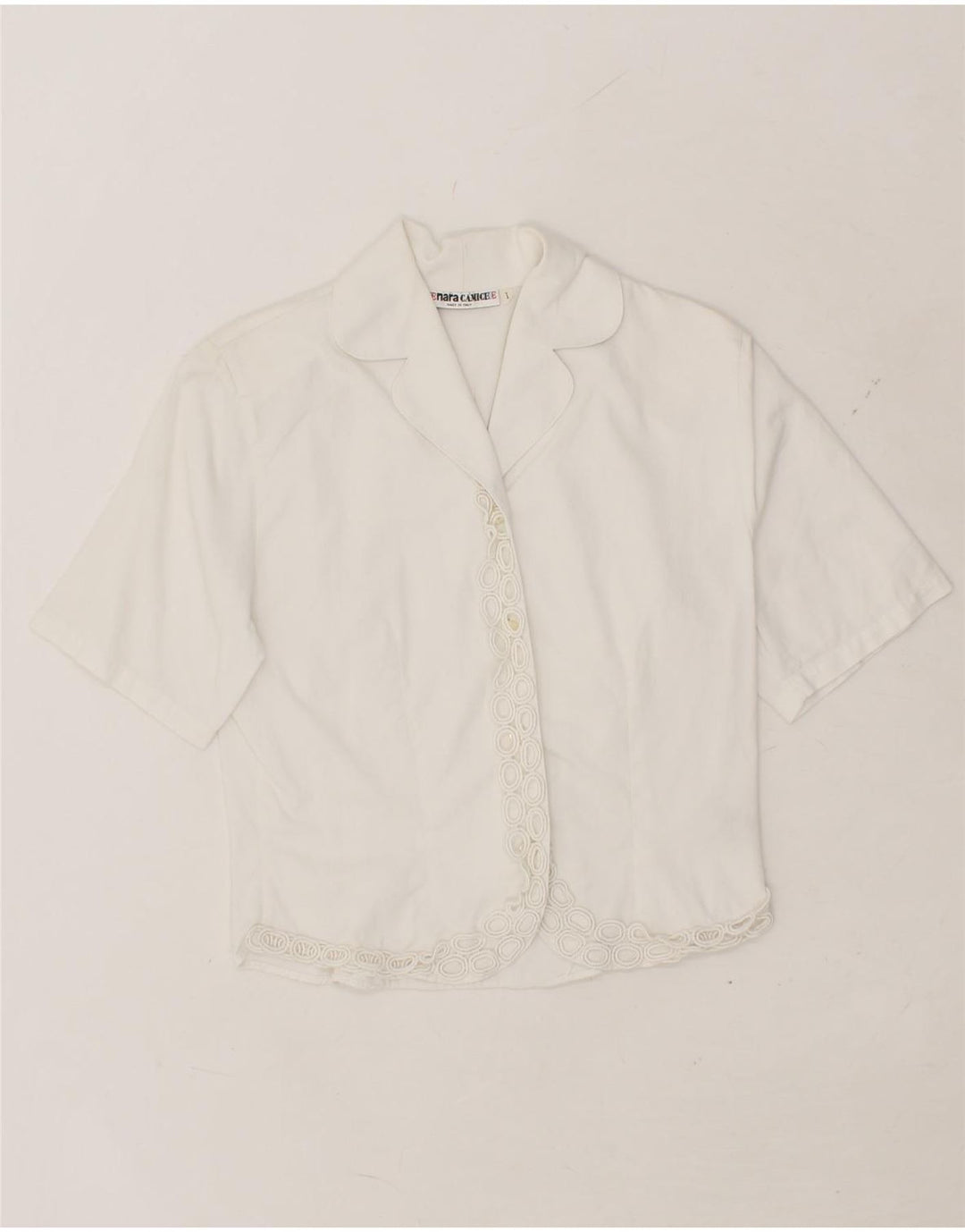 ENARA CAMICE Womens Short Sleeve Blazer Jacket UK 12 Medium White Cotton Vintage Enara Camice and Second-Hand Enara Camice from Messina Hembry 