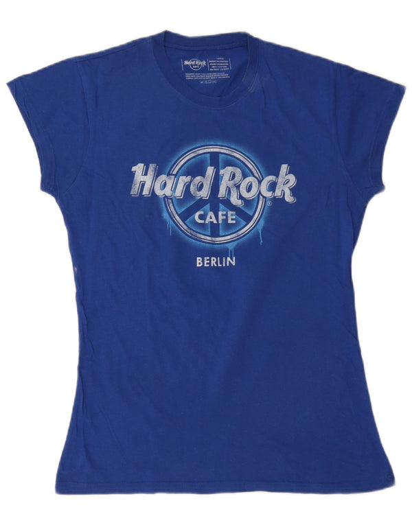 Hard Rock Cafe Damen Berlin Graphic T-Shirt Top UK 14 Large Blau Baumwolle