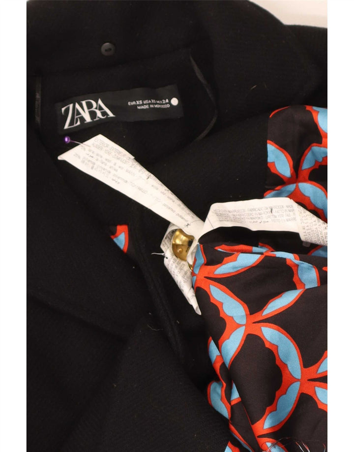 Zara Damen Mantel UK 6 XS Schwarze Wolle