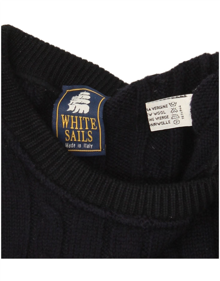 White Sails Herren-Pullover mit Rundhalsausschnitt, groß, marineblaue Wolle