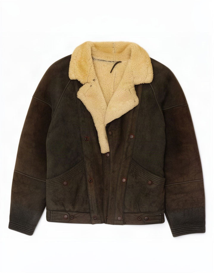 Vintage Herren Shearling Jacke IT 50 Large Schwarz