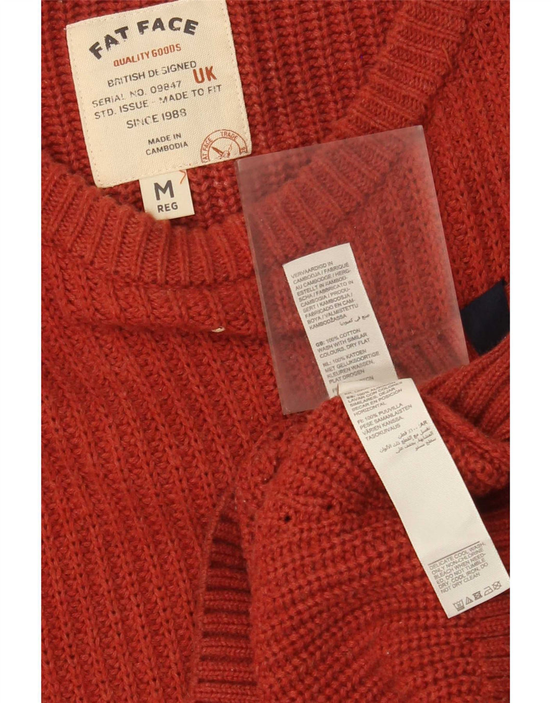 Fat Face Herren-Pullover mit U-Boot-Ausschnitt, mittelrote Baumwolle