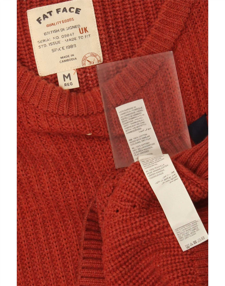 Fat Face Herren-Pullover mit U-Boot-Ausschnitt, mittelrote Baumwolle