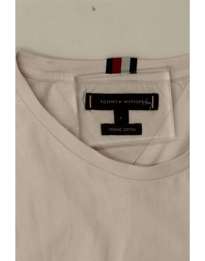 Tommy Hilfiger Herren-T-Shirt mit Grafik, Größe L, aus weißer Baumwolle