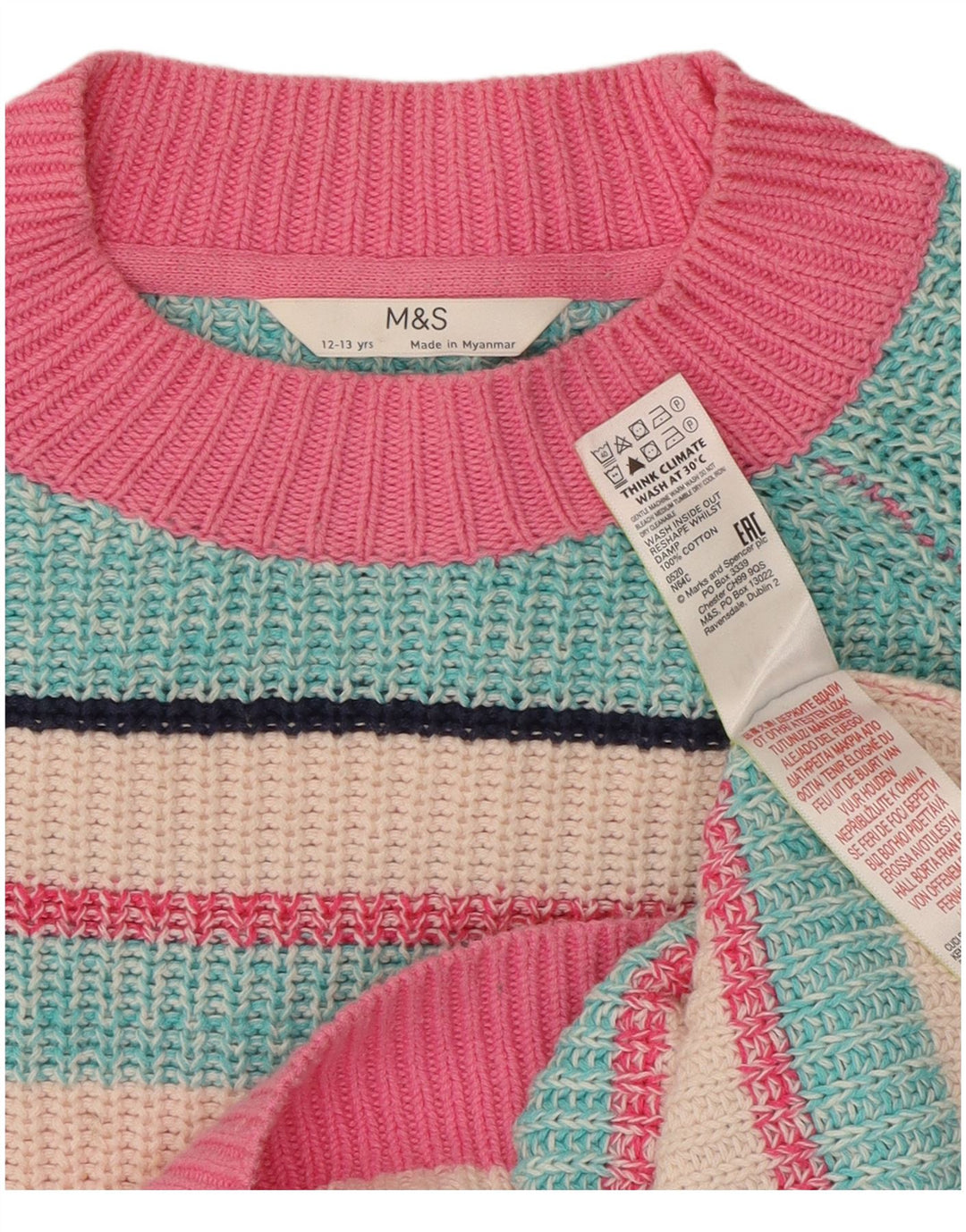 Marks & Spencer Mädchen-Pullover mit Rundhalsausschnitt, 12–13 Jahre, mehrfarbig