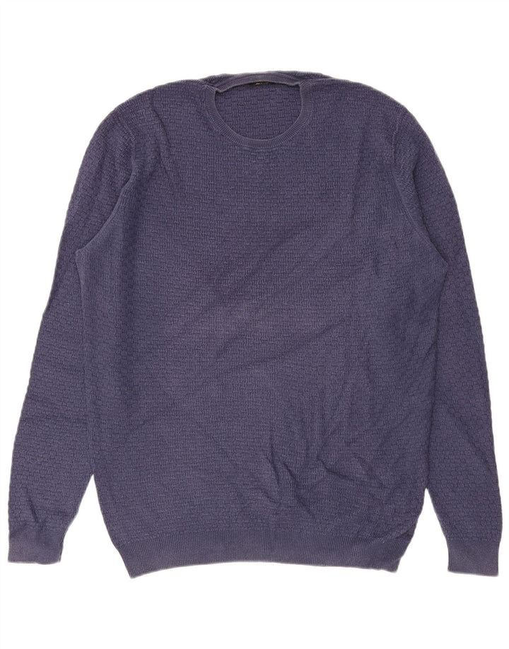 MASSIMO DUTTI Herren-Pullover mit Rundhalsausschnitt, XL, blaue Baumwolle