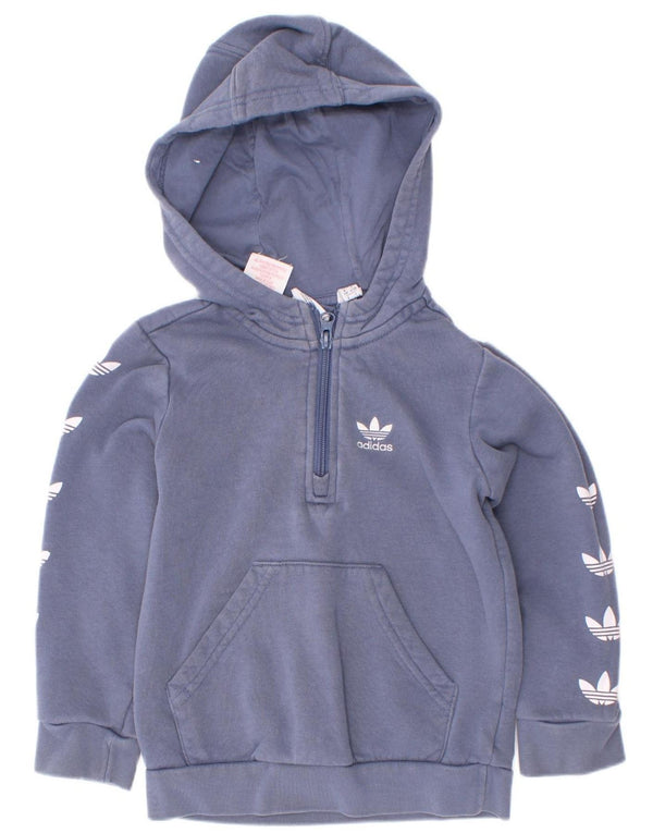 Adidas Jungen Kapuzenpullover mit grafischem Reißverschluss, 4–5 Jahre, blaue Baumwolle