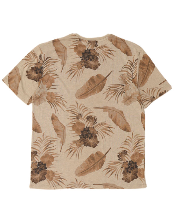 Zara Herren Grafik T-Shirt Top XL Beige Blumen Polyester