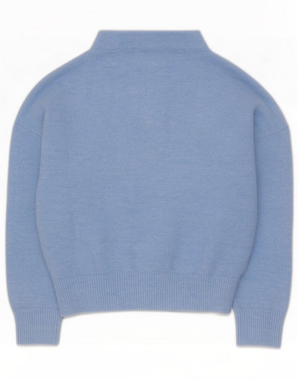 Zara Womens Crop 3/4 Sleeve Turtle Neck Jumper Sweater UK 12 Medium Blue