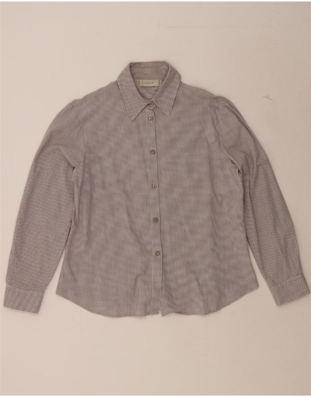 SASHA Womens Shirt UK 14 Large Grey Gingham Cotton Vintage Sasha and Second-Hand Sasha from Messina Hembry 