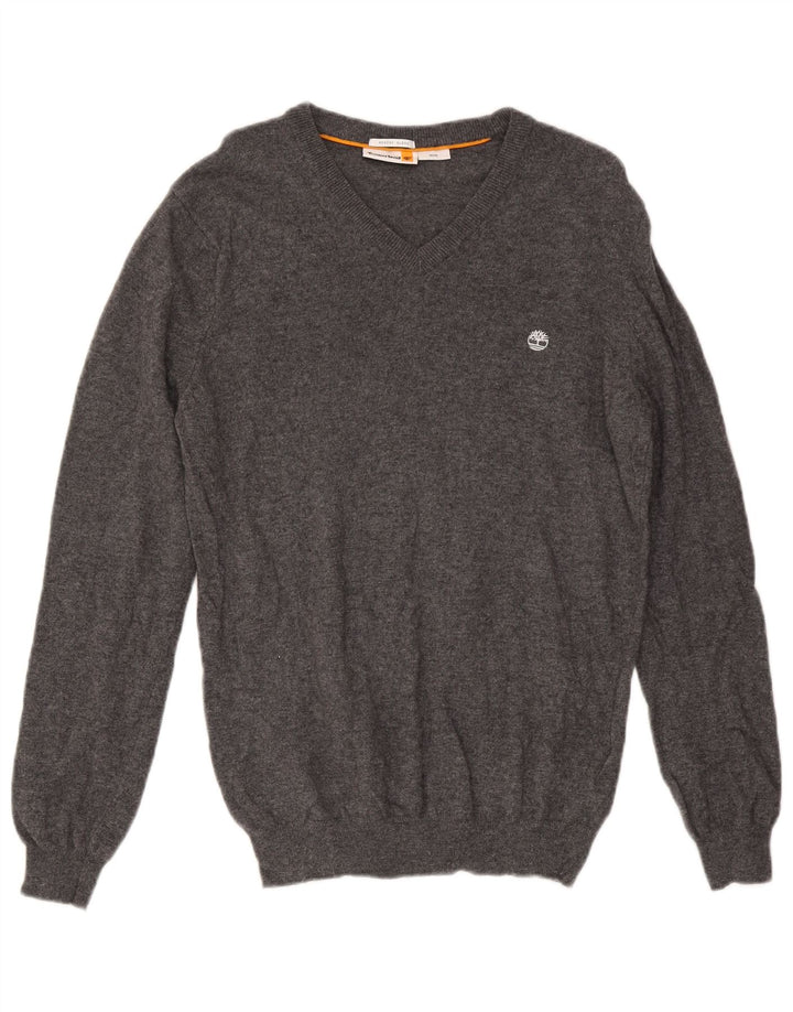Timberland Herren-Pullover mit V-Ausschnitt aus mittelgrauer Wolle