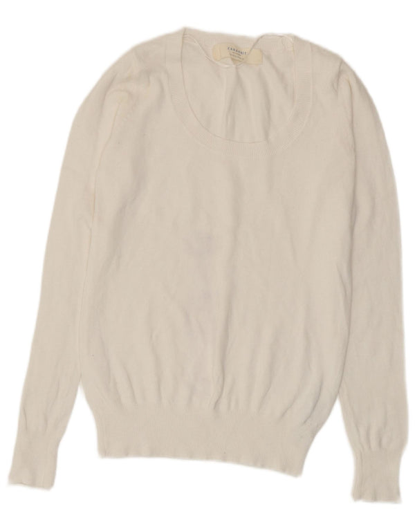 Zara Damen-Pullover mit U-Boot-Ausschnitt, UK 12, mittelweiße Baumwolle