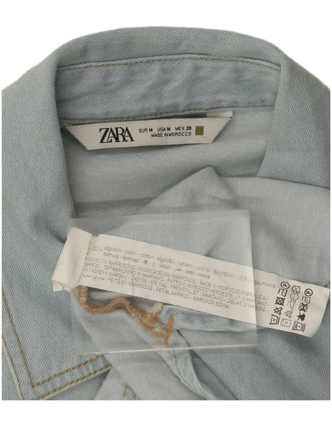 Zara Damen Crop Denim Shirt UK 14 Mittelblaue Baumwolle