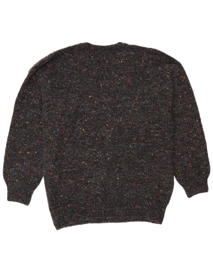 Vintage Herren Pullover mit Rundhalsausschnitt, groß, schwarz gefleckt