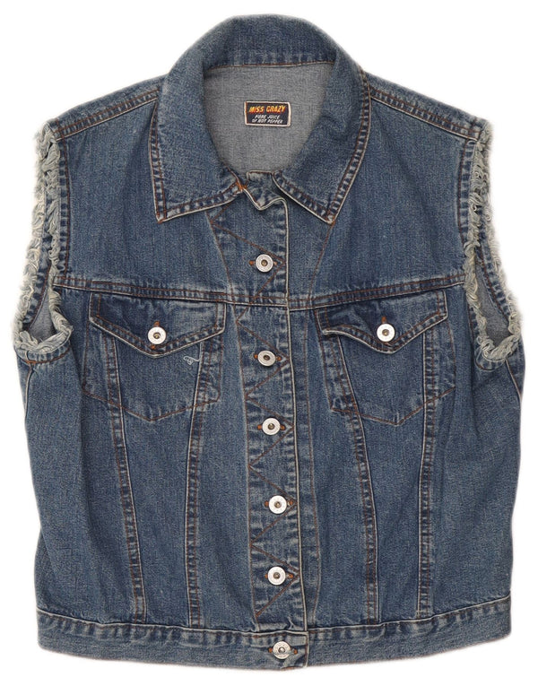 Vintage Damen Crop Denim Gilet IT 48 XL Blaue Baumwolle