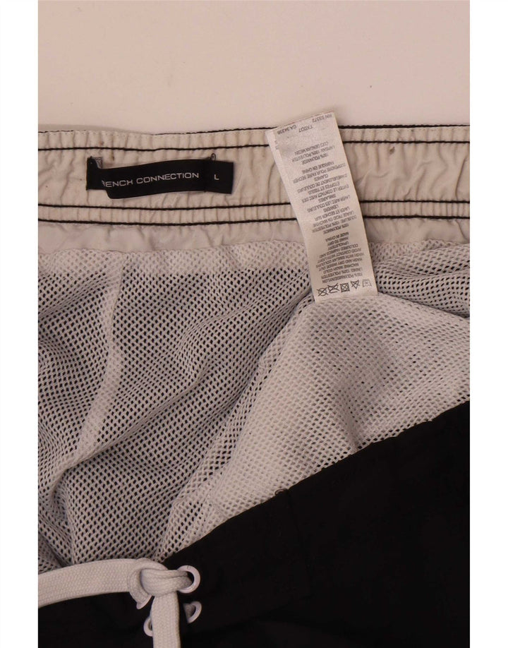 French Connection Herren-Badeshorts, groß, schwarzes Colourblock-Polyamid
