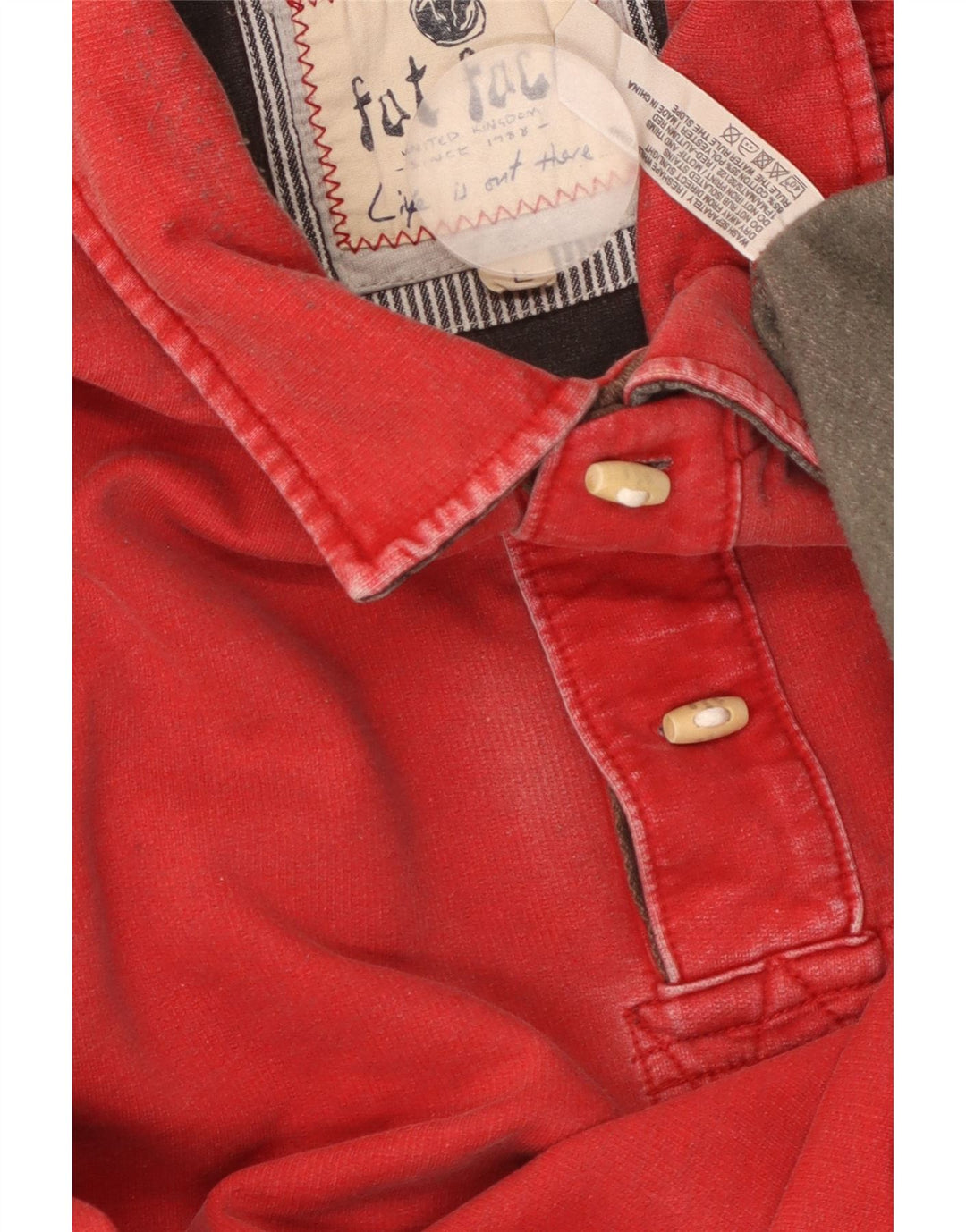 FAT FACE Herren-Sweatshirt mit Knopfkragen, Größe L, aus roter Baumwolle