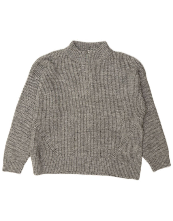 Marks & Spencer Womens Zip Neck Jumper Sweater UK 14 Large Grey Flecked