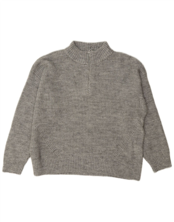 Marks & Spencer Damen-Pullover mit Reißverschluss am Hals, Gr. 14, Größe L, Grau meliert