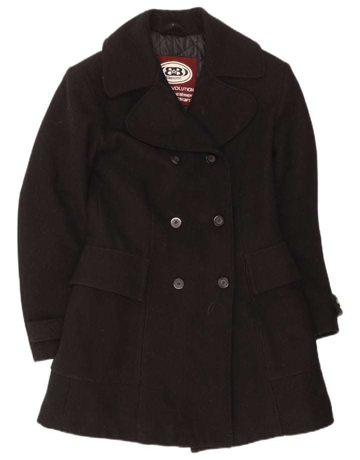 Bomb Boogie Damen Zweireihiger Mantel UK 10 Small Schwarze Wolle