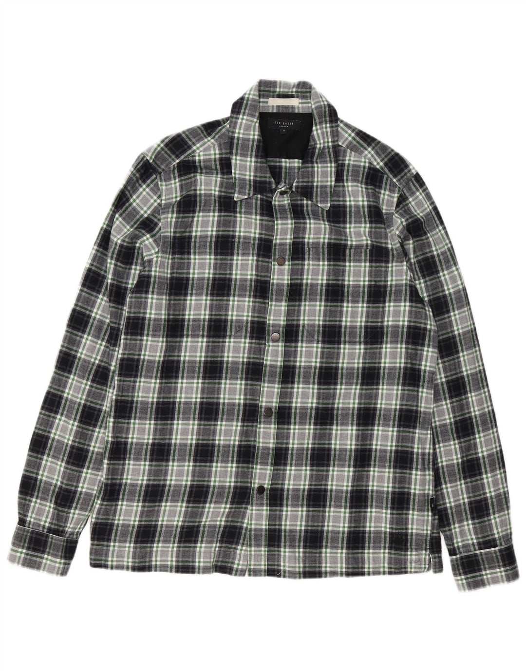 Ted Baker Herren-Flanellhemd, Größe 3, mittelgrün, kariert, Baumwolle