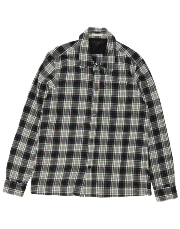 Ted Baker Herren-Flanellhemd, Größe 3, mittelgrün, kariert, Baumwolle
