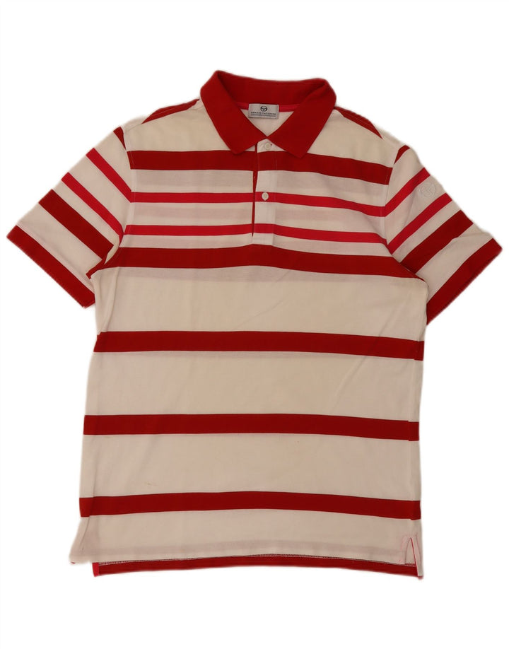 Sergio Tacchini Herren-Poloshirt, groß, rot gestreift, Baumwolle