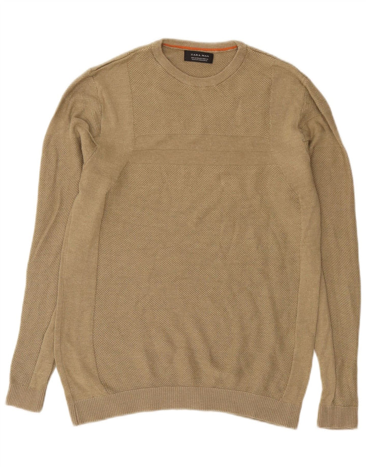 Zara Herren-Pullover mit Rundhalsausschnitt, mittelgroßes Khaki-Acryl