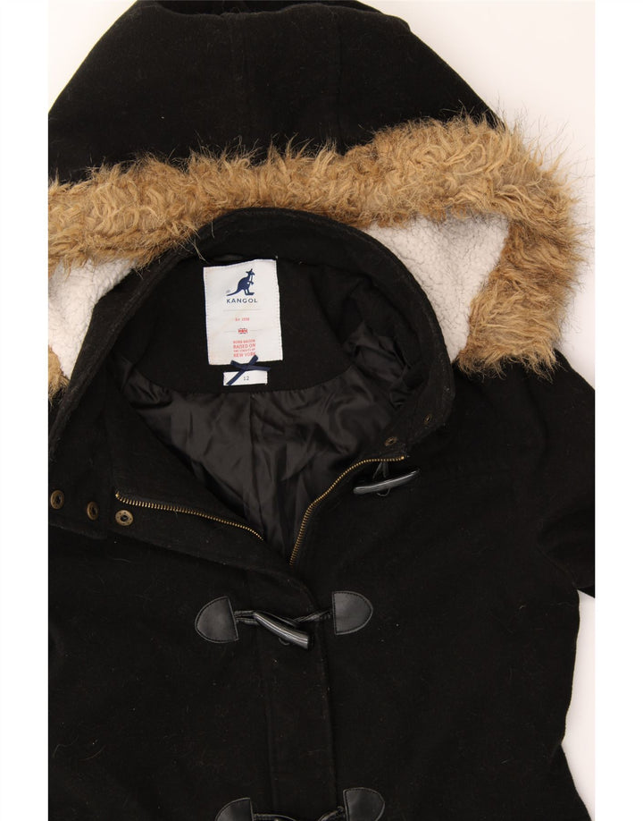 KANGOL Womens Hooded Duffle Jacket UK 12 Medium Black Polyester Vintage Kangol and Second-Hand Kangol from Messina Hembry 