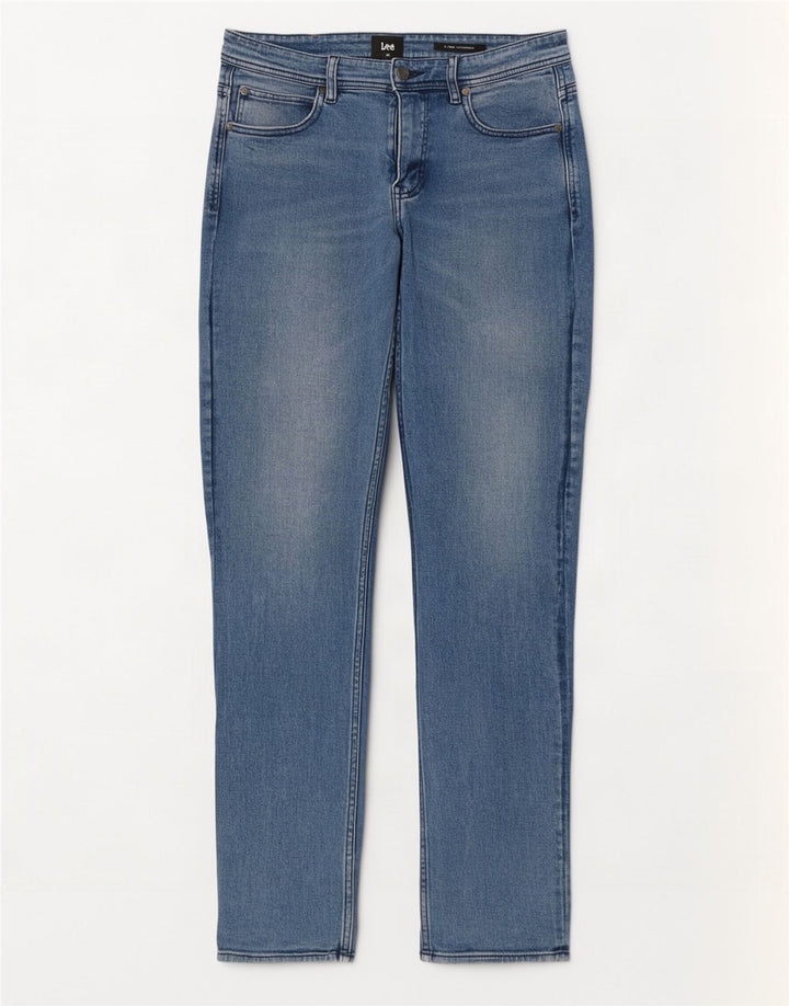 Lee Herren Slim Straight Jeans W32 L33 Blaue Baumwolle