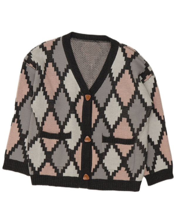Shein Damen-Cardigan-Pullover UK 18 XL Graues Argyle/Diamant-Acryl