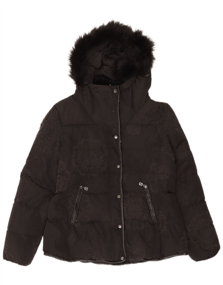 Desigual Damen Graphic Hooded Wattierte Jacke IT 44 Medium Black Floral