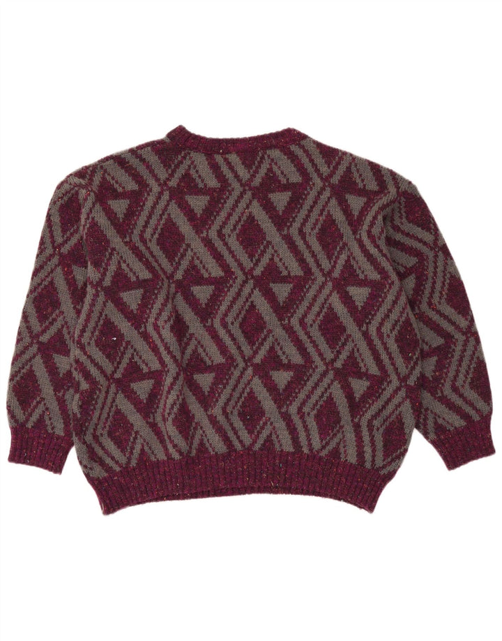 CHIC Womens Crew Neck Jumper Sweater IT 52 2XL Burgundy Geometric
